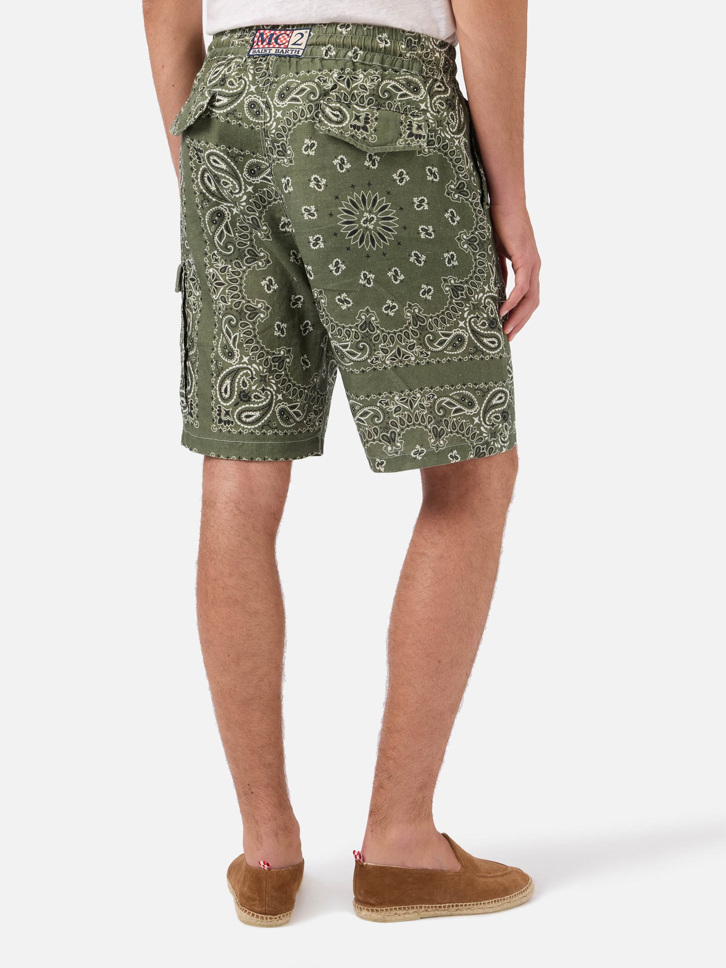 Marseille Bermudashorts aus Leinen mit Bandana-Print in Military Green 