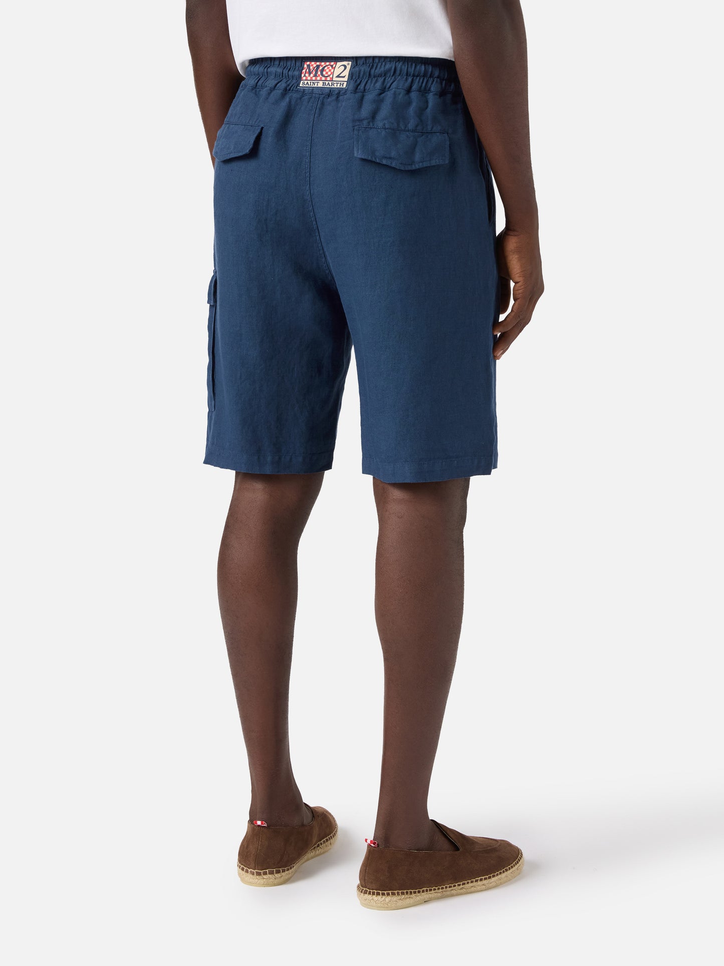 Navy blue Marseille bermuda shorts in pure linen
