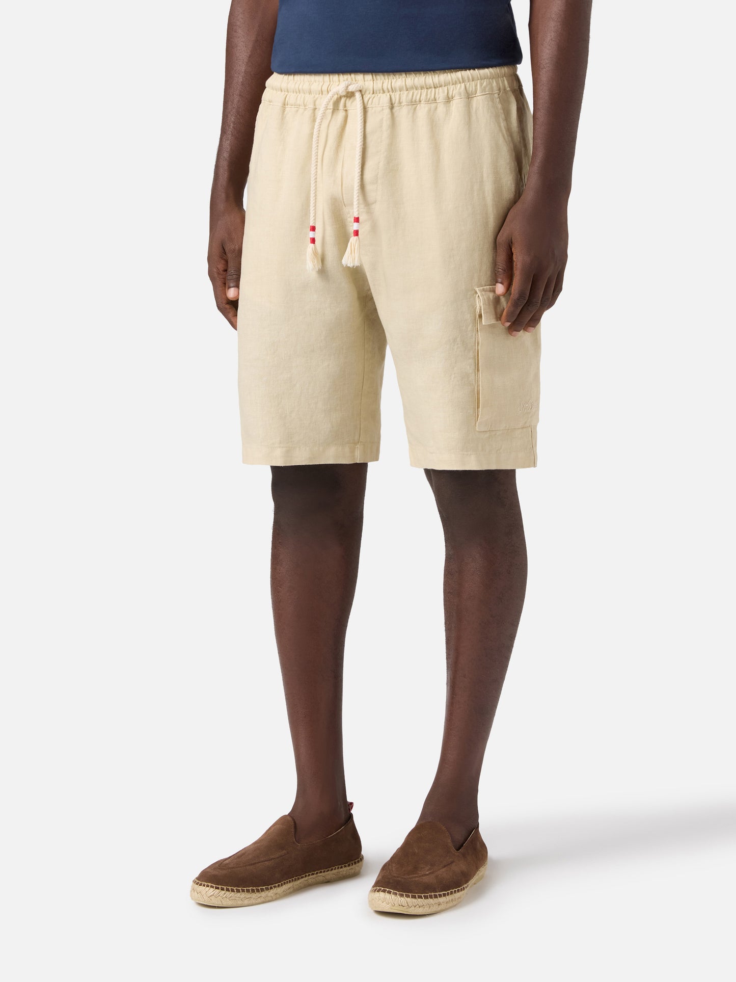Marseille beige linen bermuda shorts in solid color