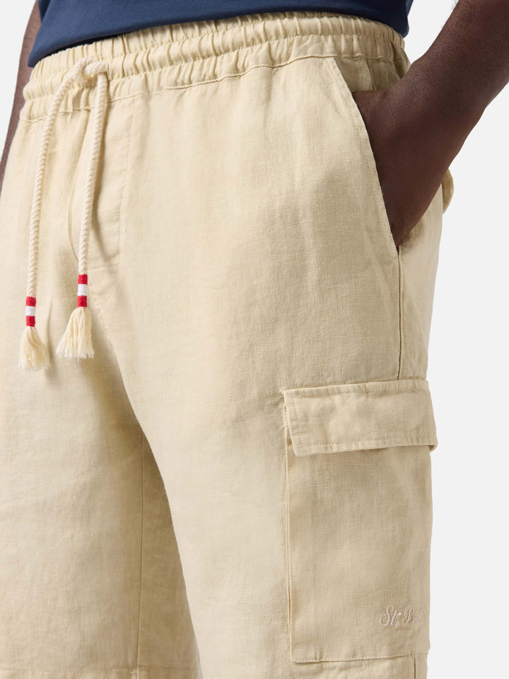 Herren beige Leinen-Bermuda Marseille