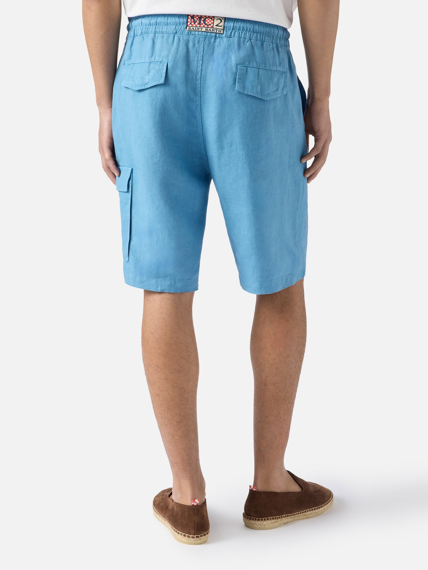Dusty blue Marseille bermuda shorts in pure linen
