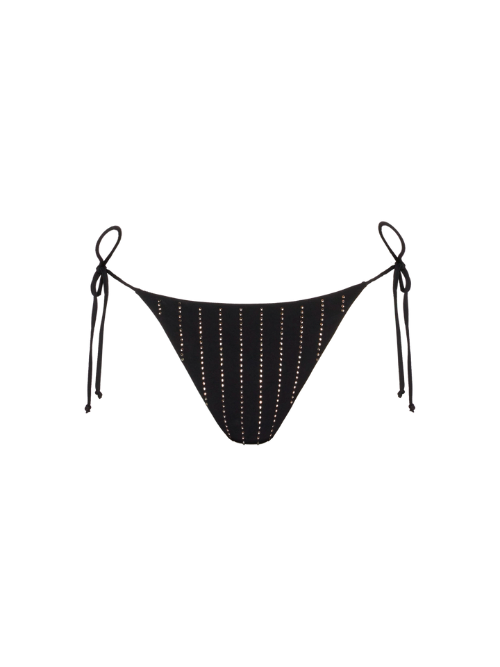 Marielle – Klassische schwarze Badehose mit gestreifter Strassverzierung