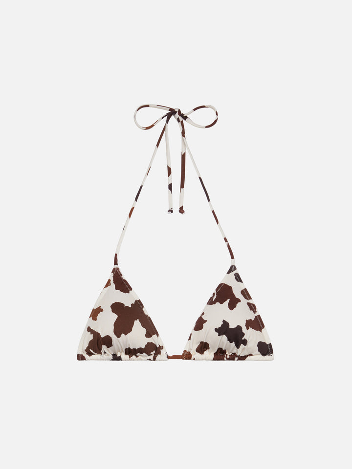 Leah triangle top swimsuit with cow skin print