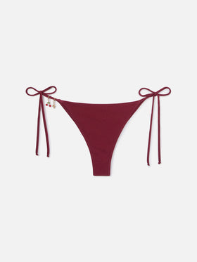 Marielle brazilian bikini bottoms in burgundy glossy-finish fabric with charm details