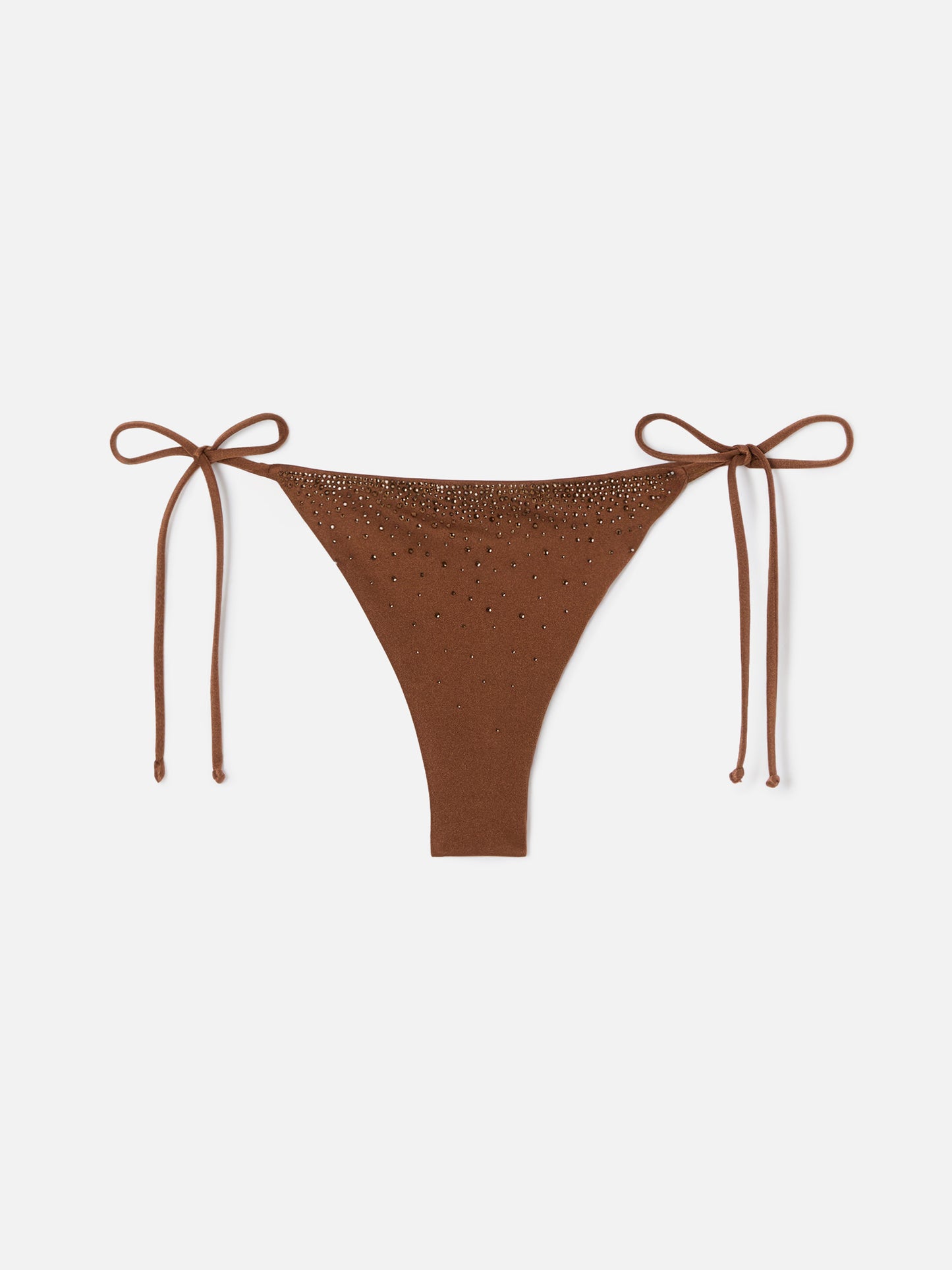 Slip mare Marielle modello brasiliana glossy finish marrone con strass