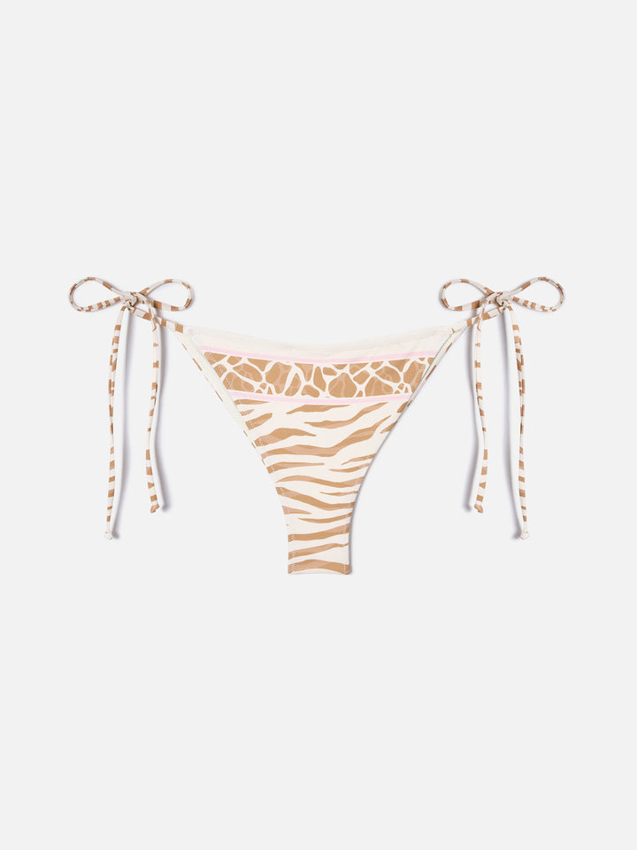 Marielle brazilian bikini bottoms with beige safari print