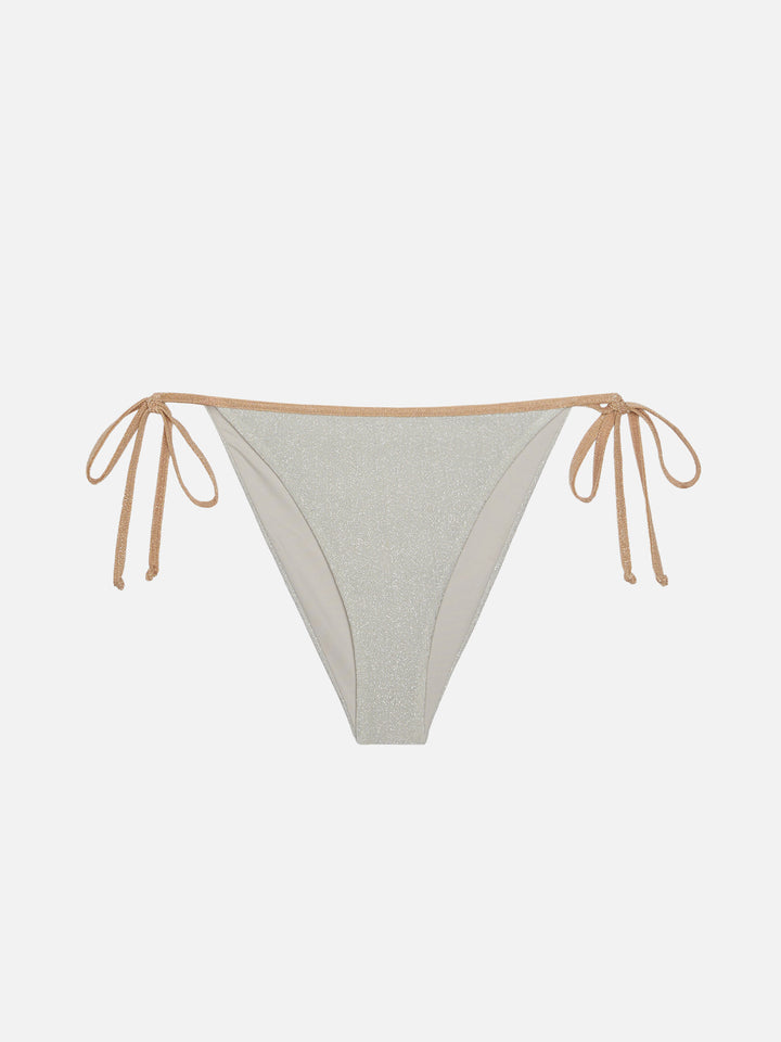 Marielle silver lurex classic swim briefs with gold piping