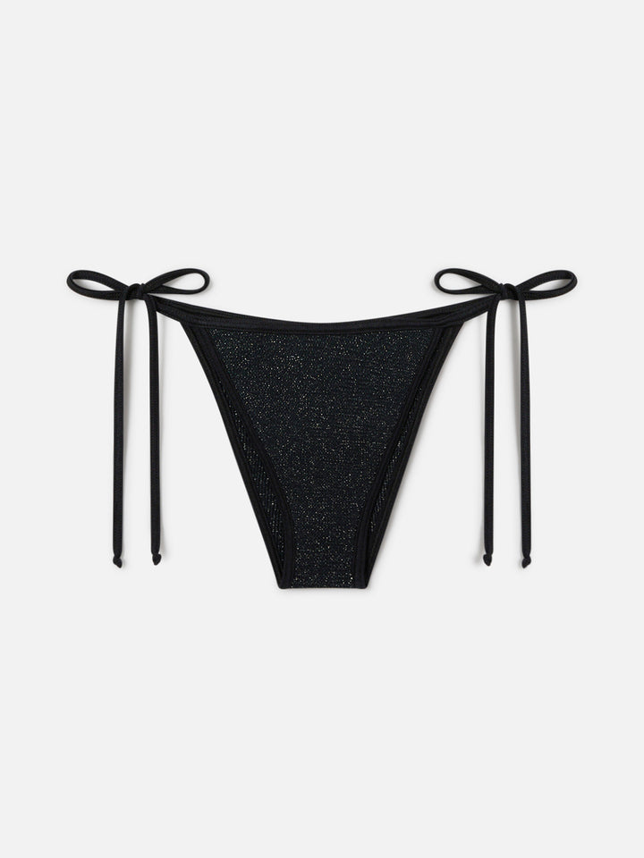 Bikini Leah Marielle String in tessuto crinkle lurex nero