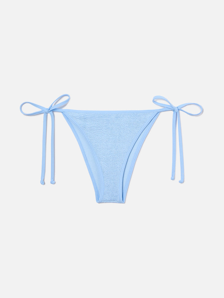 Marielle String brazilian bikini bottoms in light blue crinkle fabric