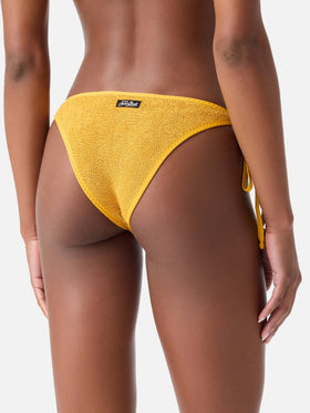 Braguita de bikini con lazos Marielle de tejido crinkle color ocre 