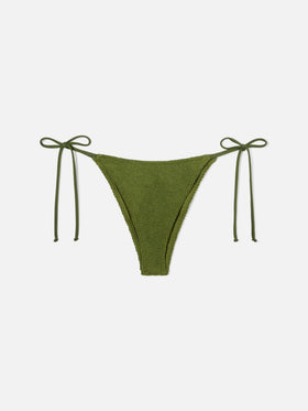 Marielle brazilian bikini bottoms in military green crinkle fabric