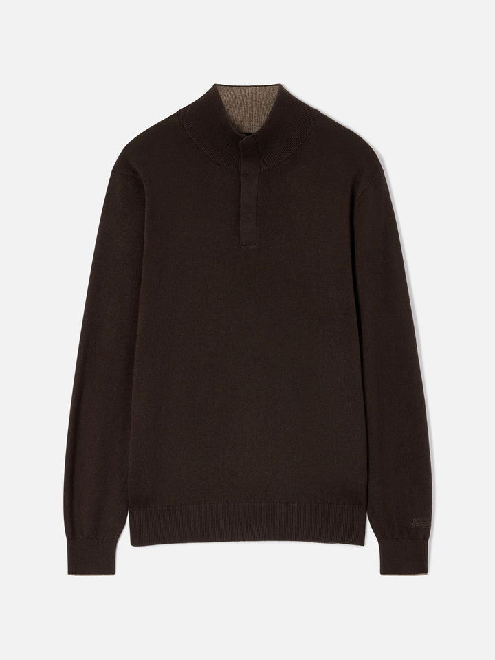Maglia con bottoni in merino e cashmere Marlow marrone scuro