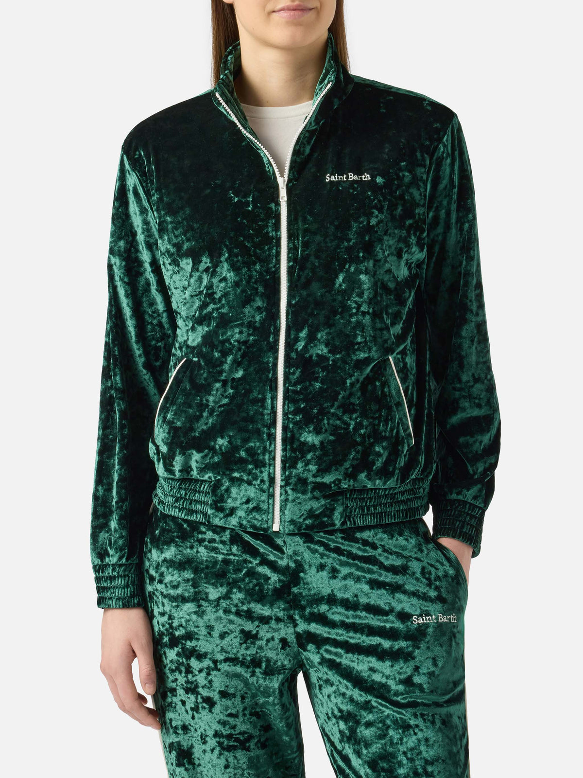 Sweat-shirt Miriam vert en chenille avec broderie 