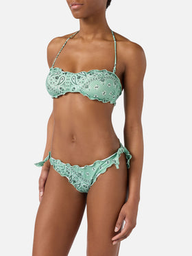 Bikini Myranda bandeau with sage green bandana print
