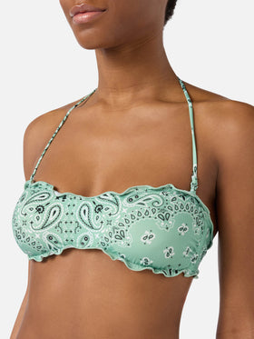 Bikini Myranda bandeau with sage green bandana print