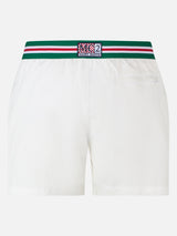 Man white fitted cut swim shorts Nad with tape finish | AUSTRALIAN BRAND SPECIAL EDITION