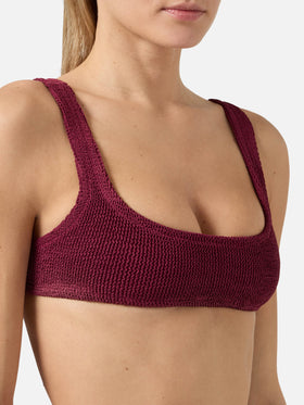 Naima bralette bikini top in burgundy crinkle fabric