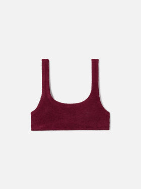 Naima bralette bikini top in burgundy crinkle fabric