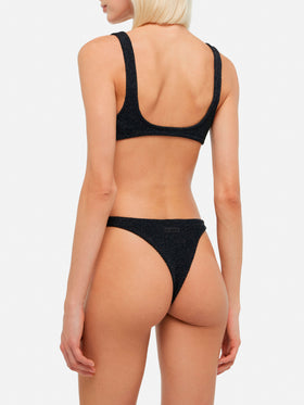 Elise classic black crinkle lurex swim briefs - Naima black lurex crinkle classic bralette top
