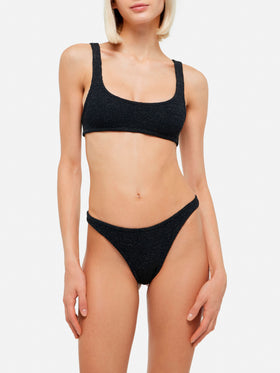 Elise classic black crinkle lurex swim briefs - Naima black lurex crinkle classic bralette top