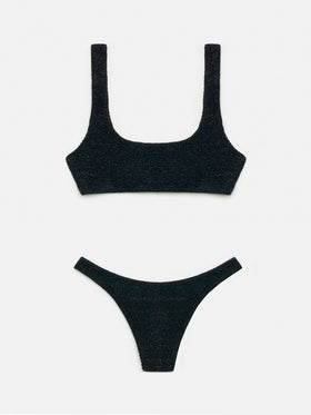 Elise classic black crinkle lurex swim briefs - Naima black lurex crinkle classic bralette top