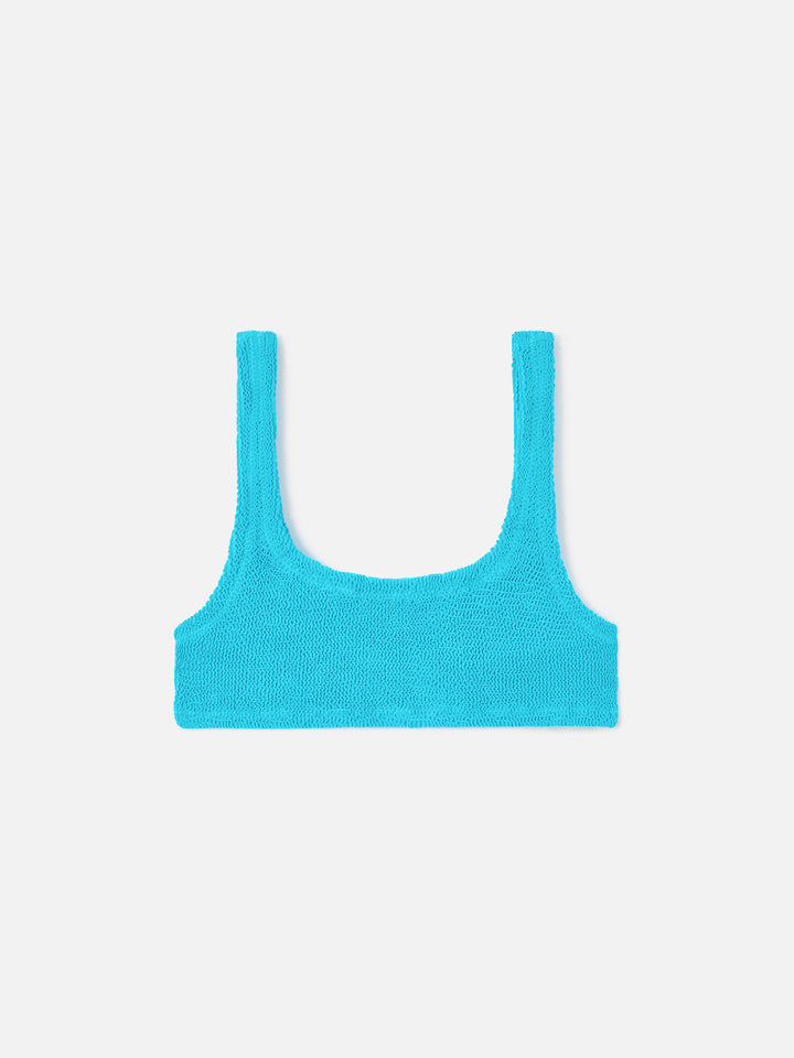 Top bikini Naima bralette in tessuto crinkle turchese