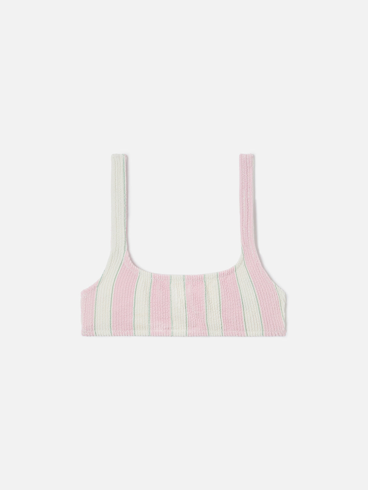 Top de bikini bralette Naima en tejido crinkle de rayas rosas 