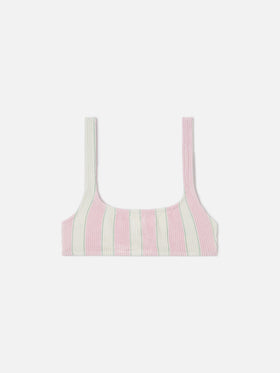 Top de bikini bralette Naima en tejido crinkle de rayas rosas 