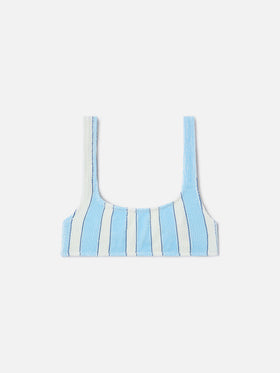 Top bikini Naima bralette in tessuto crinkle a righe azzurre