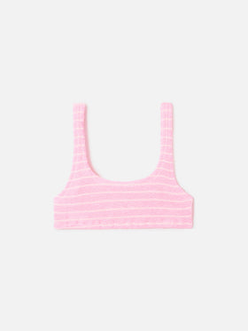 Naima bralette bikini top in pink striped crinkle fabric