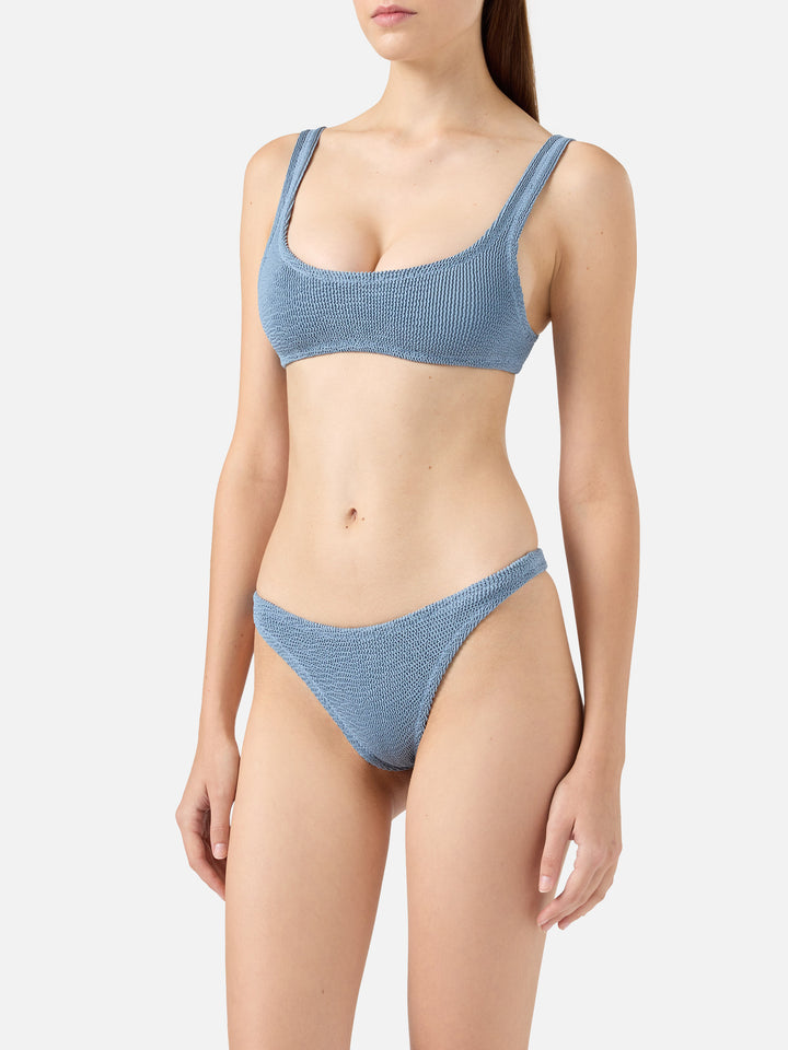 Naomi slip mare cheeky in crinkle color avio blue - Naima crinkle classico top a bralette blu avio