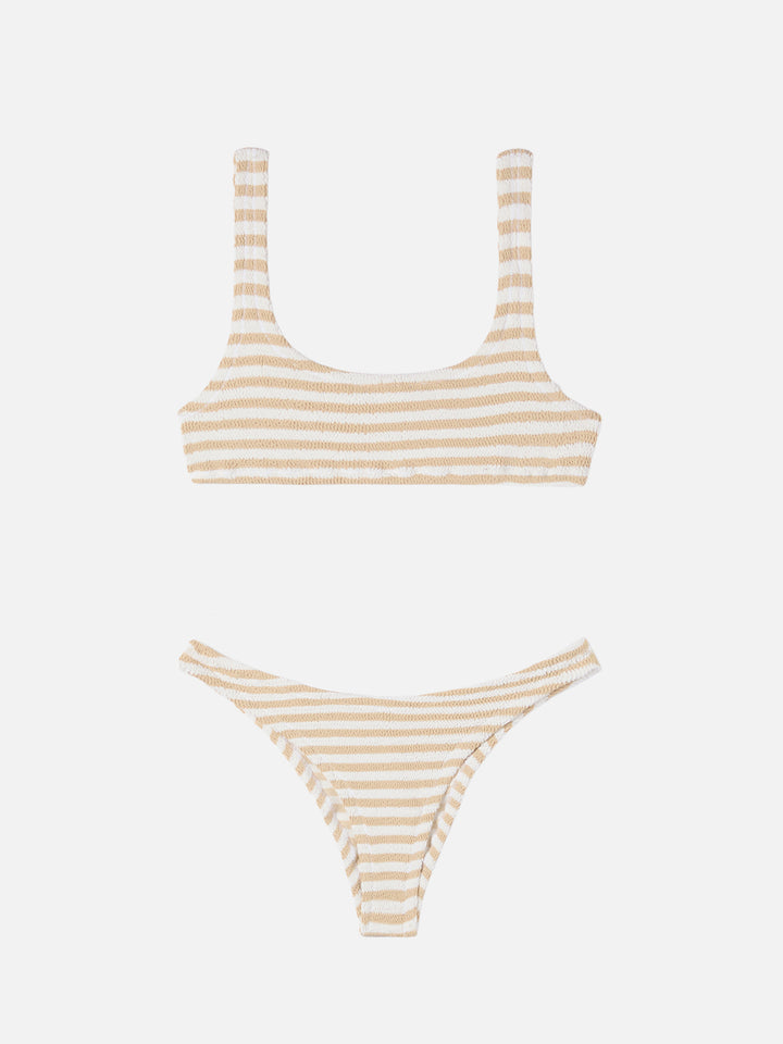Crinkle bralette bikini Naima Naomi with beige striped print