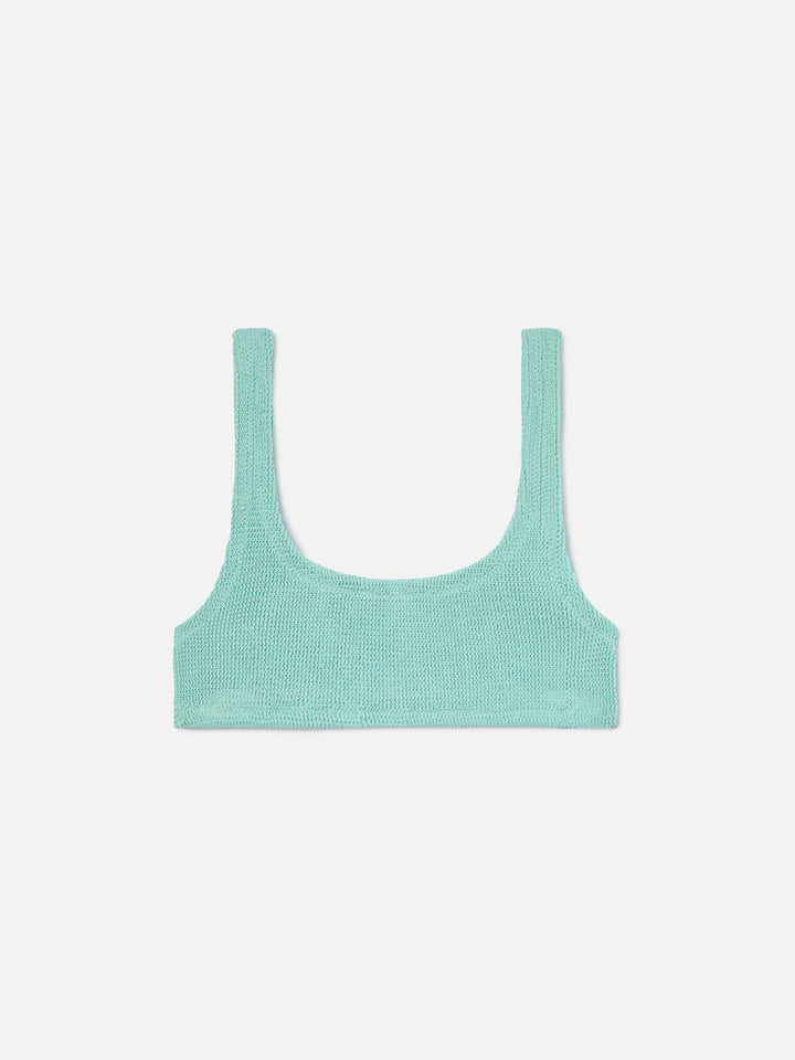 Top bikini Naima bralette in tessuto crinkle verde acqua