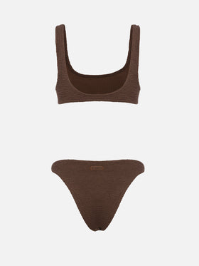Damen-Bikini mit Bralette-Oberteil in Braun aus Crinkle-Stoff Naima Naomi 