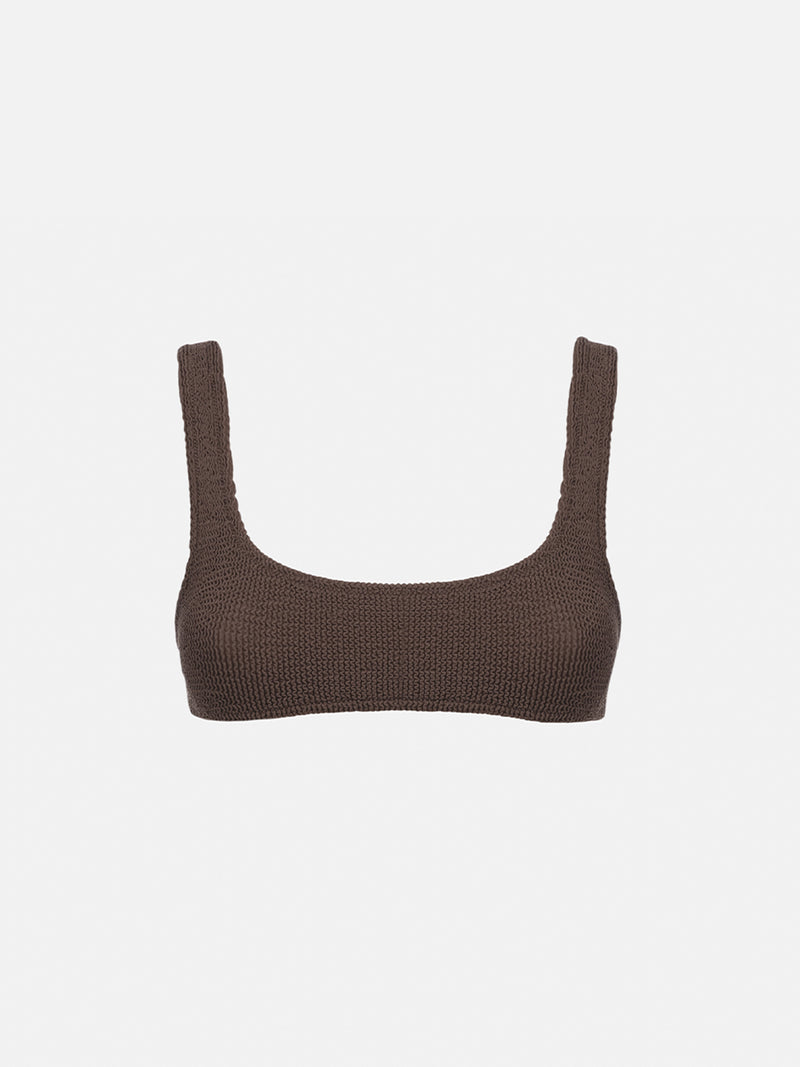 Woman brown classic crinkle bralette Naima