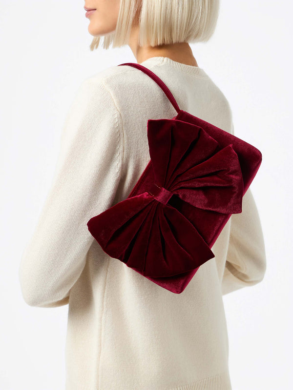 Burgundy velvet bag Nana with maxi bow