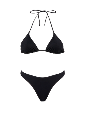 Naomi schwarzer frecher Badeslip - Leah schwarzer Badeanzug mit Triangel-Oberteil