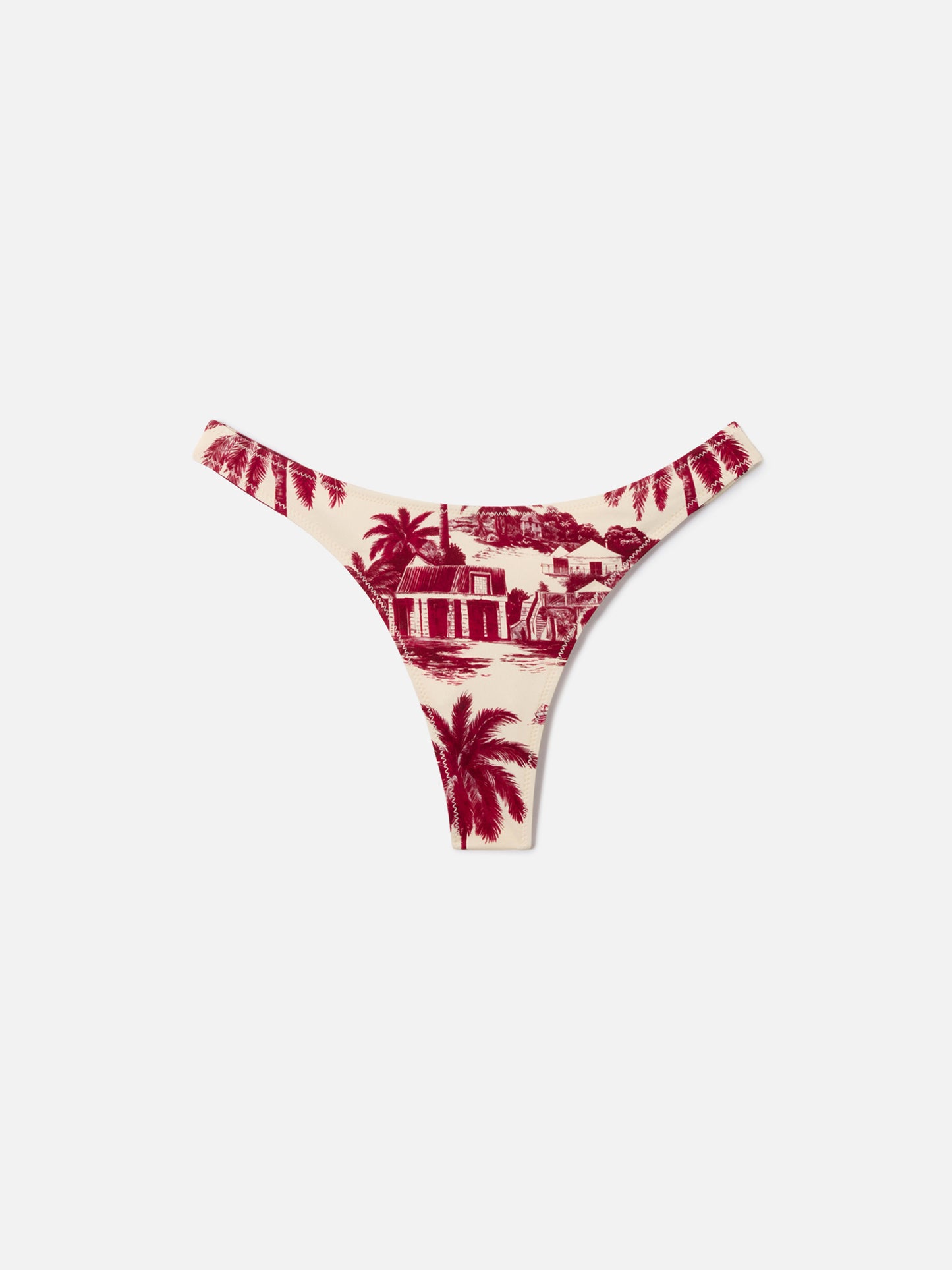 Naomi brazilian bikini bottoms with burgundy toile de jouy print