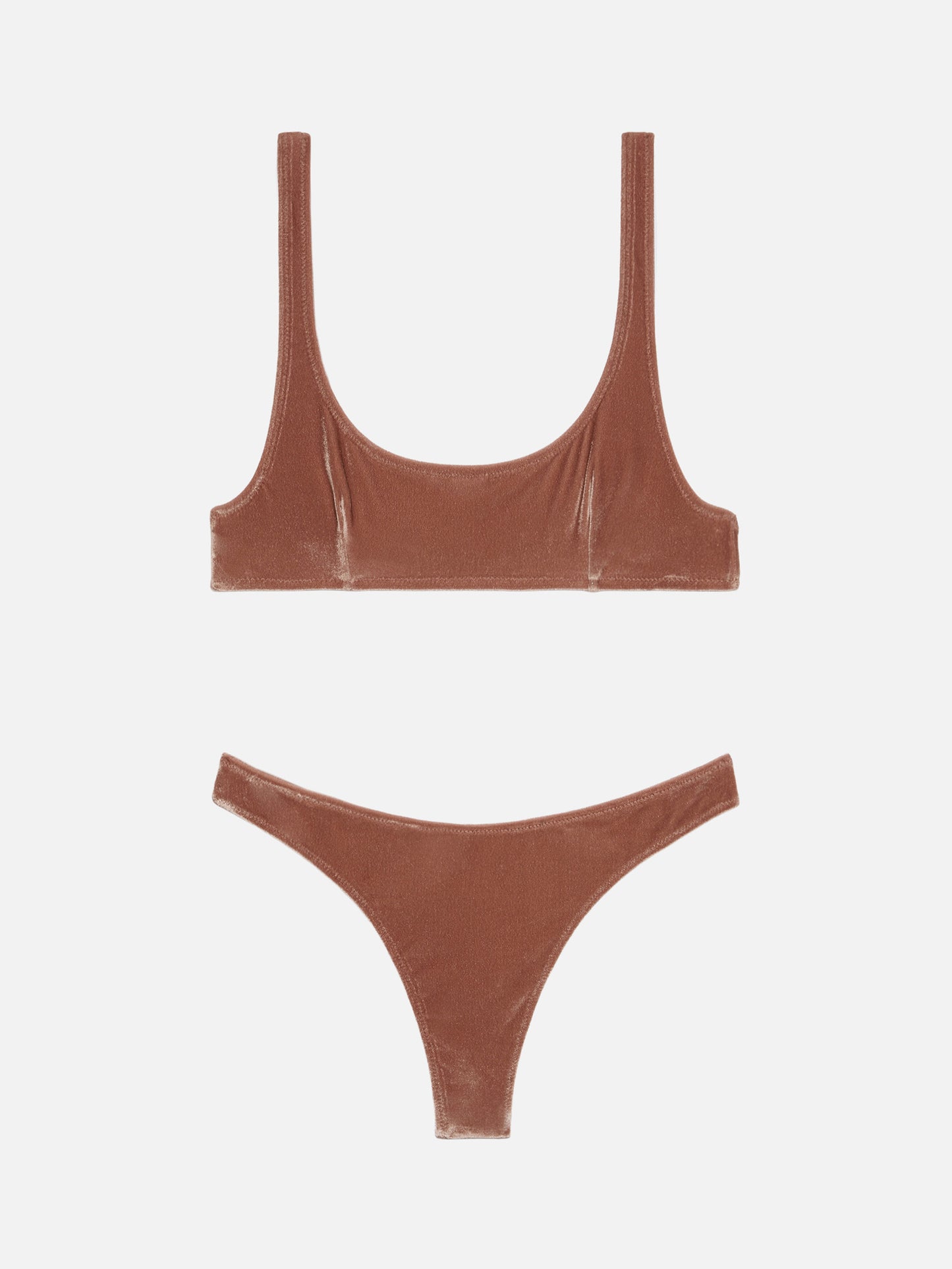 Naima top a bralette classico in velluto marrone cammello - Naomi slip mare cheeky in velluto marrone cammello