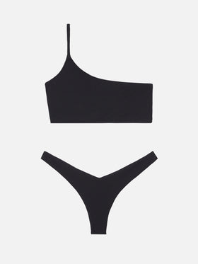 Bikini a bralette monospalla Macy Naomi a costine nero