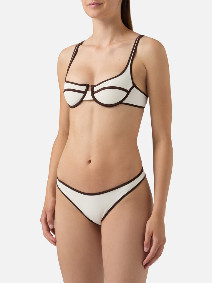 Bikini Amira String Naomi String panna con profili marroni