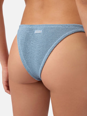 Bas de bikini brésilien Naomi en tissu crinkle lurex bleu avio 