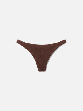 Slip mare Naomi modello brasiliana in tessuto crinkle marrone