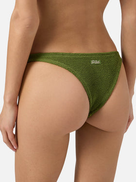 Slip mare Naomi modello brasiliana in tessuto crinkle verde militare