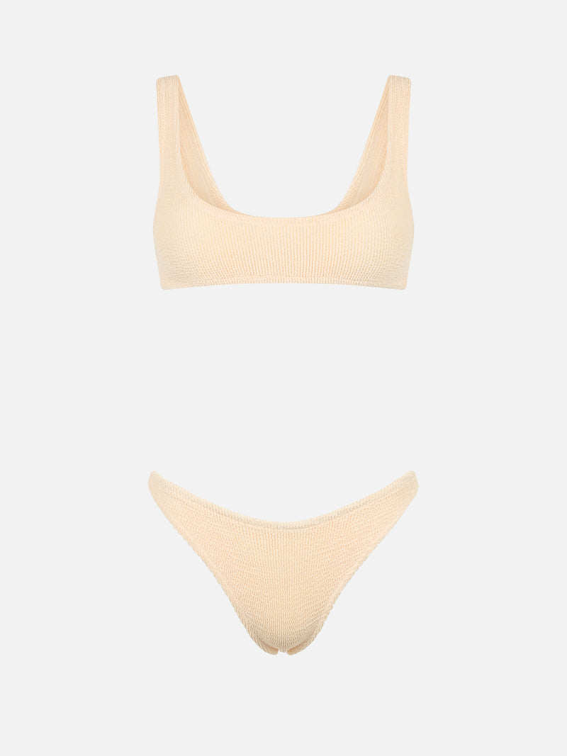 Bikini da donna classico a bralette beige crinkle