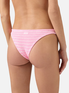 Naomi brazilian bikini bottoms in pink and white striped crinkle fabric