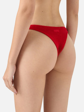 Naomi, roter Crinkle-Badeslip, frech – Naima, rotes Crinkle-Bralette-Oberteil, klassisch