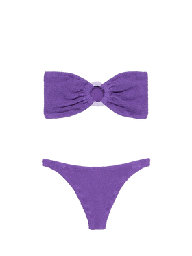 Woman purple crinkle bandeau bikini Yulia Naomi