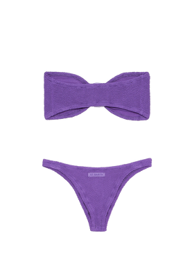 Woman purple crinkle bandeau bikini Yulia Naomi