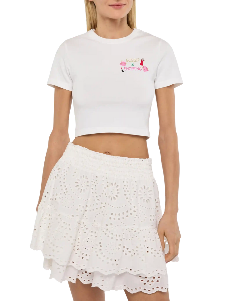 Nives cotton t-shirt with Gossip $ Shopping embroidery - MC2 Saint Barth
